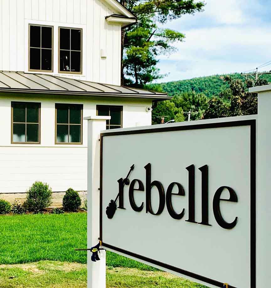 Sign for Rebelle Cannabis Dispensary in Great Barrington, Massachusetts - Credit: Rebel