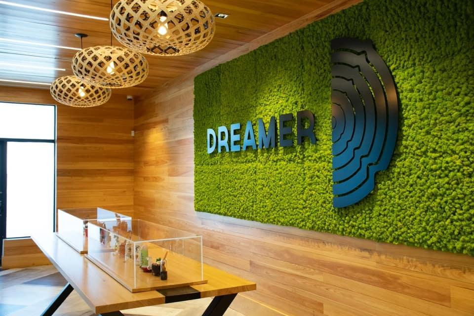Product Display and Wall Logo at Dreamer's Southampton Dispensary - Photo Credit: Dreamer